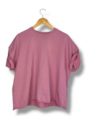 Aritzia Terry Sweatfleece Mega Rolled T-Shirt Pink Small Cotton Embroidered Logo